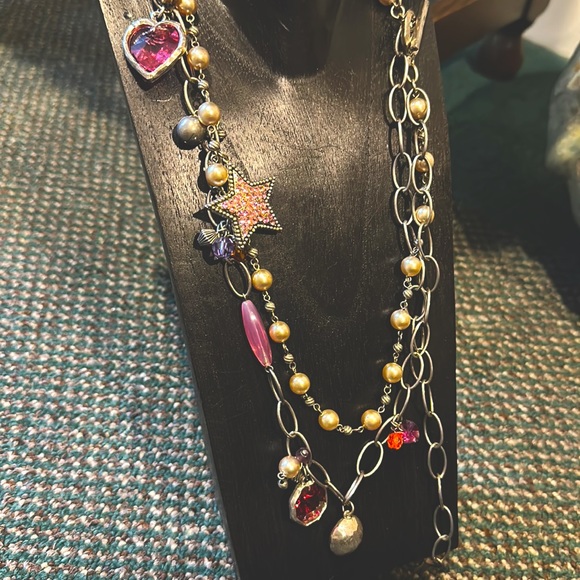 POGGI PARIS Embellished Crystal Gem Layered Charm Necklace - Picture 6 of 9